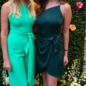 Gianni Bini emerald One Shoulder Spaghetti Strap Tie Waist Mini Wrap Dress